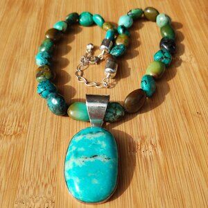 Jay King DTR Turquoise nugget necklace large Pendant 925 Sterling Silver  Chunky